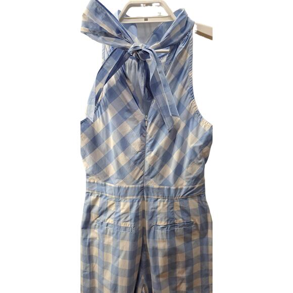 J Crew High Neck Gingham Tie Back Blue White Wide Leg Jumpsuit Size 2 L2578 - Picture 6 of 11